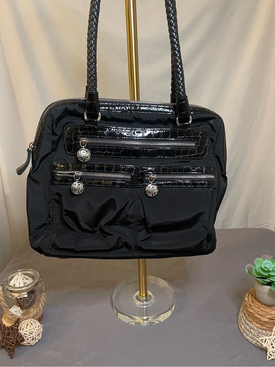 Brighton Handbags - Brighton Maxwell Black Patent-Trim Shoulder Tote